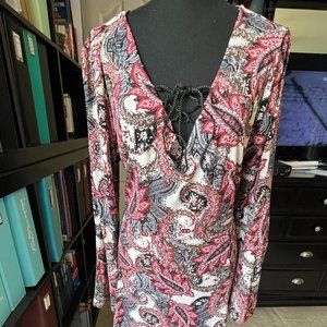 Long Sleeve Paisley Mini Dress - XL